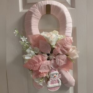 Pink Floral Wreath with Snowman Accent